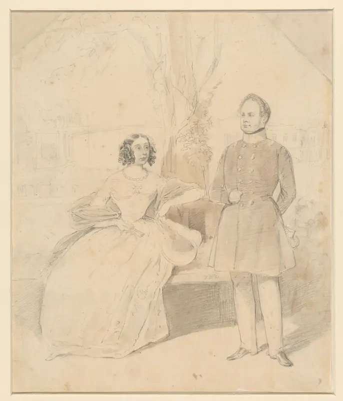 Koning Friedrich Wilhelm IV van Pruisen en zijn gemalin Elisabeth van Beieren in het park van het Slot te Berlijn Wall Art by Theodor Hosemann - High-Resolution Digital Print