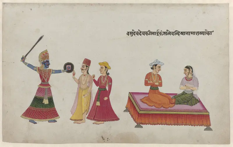 Koning Kamsa, Vasudeva en Devaki en twee andere figuren Wall Art by anonymous - High-Resolution Digital Print