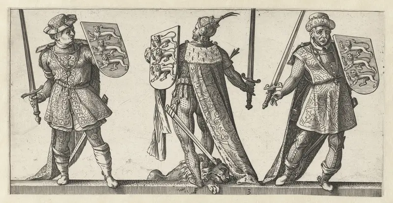 Koningen Hendrik II, Richard Leeuwenhart en Jan Zonder Land Wall Art by Hendrick Goltzius - High-Resolution Digital Print