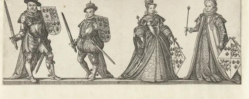 Koningen Hendrik VIII en Edward VI, koninginnen Mary en Elizabeth Wall Art by Hendrick Goltzius - High-Resolution Digital Print