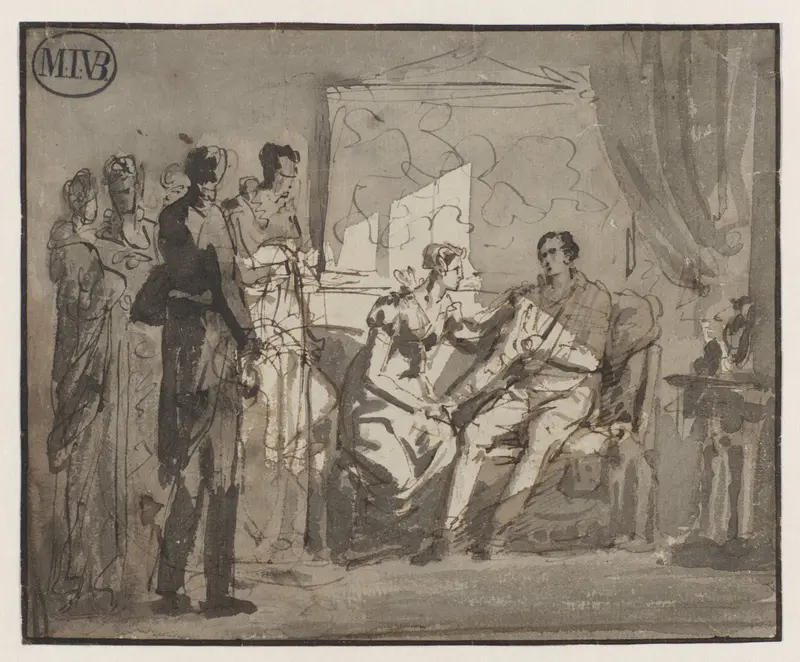 Koningin Wilhelmina bezoekt de gewonde Prins van Oranje, na de slag bij Waterloo, in Brussel Wall Art by Mattheus Ignatius van Bree - High-Resolution Digital Print