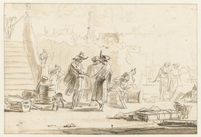 Kooplieden en Oosterlingen in een haven Wall Art by Unknown - High-Resolution Digital Print