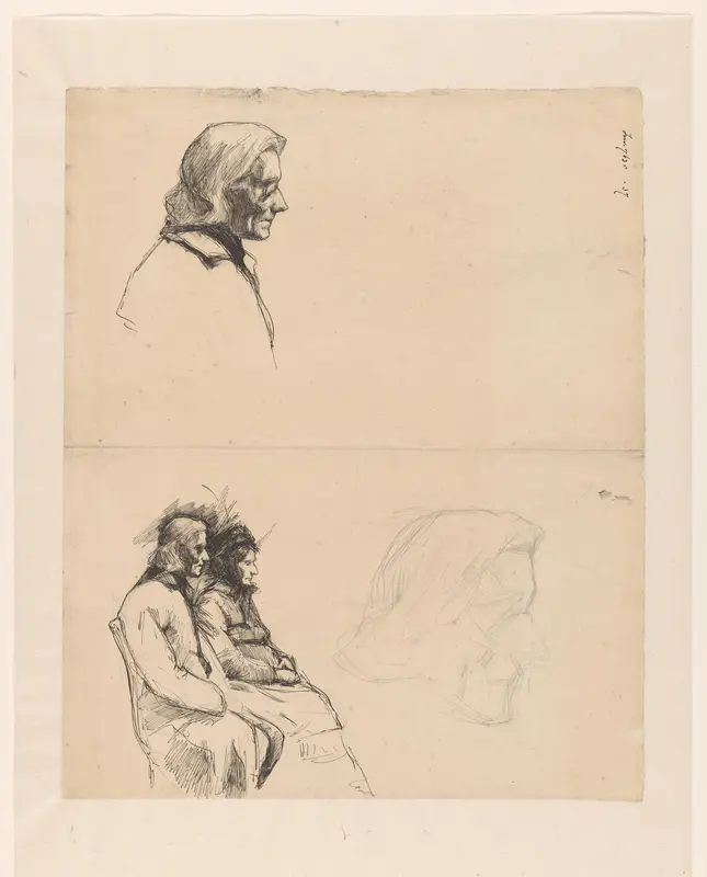 Kop van een blinde man en een zittende man en vrouw Wall Art by Anthon Gerhard Alexander van Rappard - High-Resolution Digital Print
