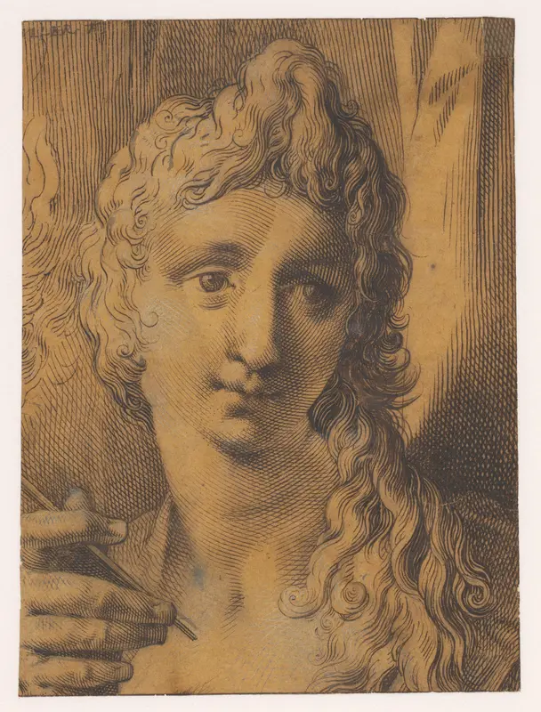 Kop van een jongeling of jonge vrouw die een burijn (?) in de hand houdt Wall Art by Jan Harmensz. Muller - High-Resolution Digital Print