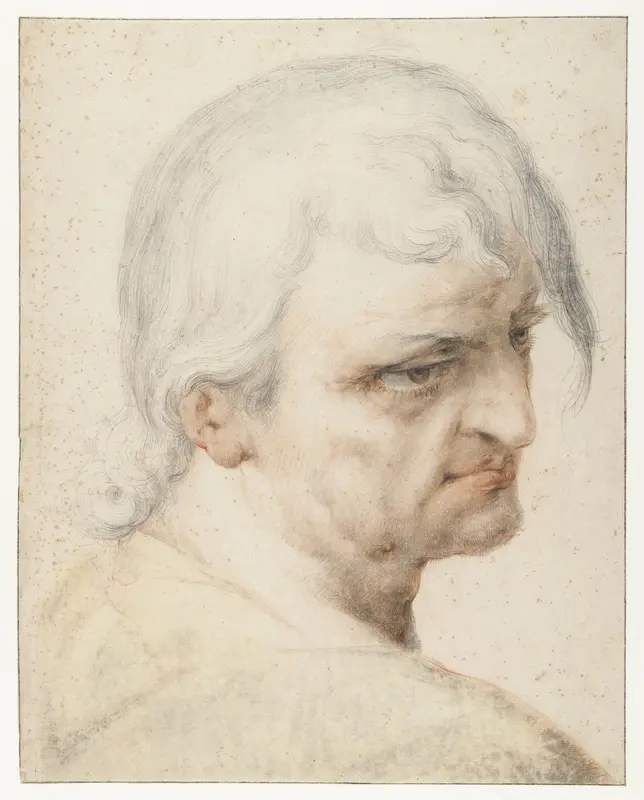 Kop van een man die over zijn rechter schouder kijkt, in driekwart naar rechts Wall Art by Jan Harmensz. Muller - High-Resolution Digital Print
