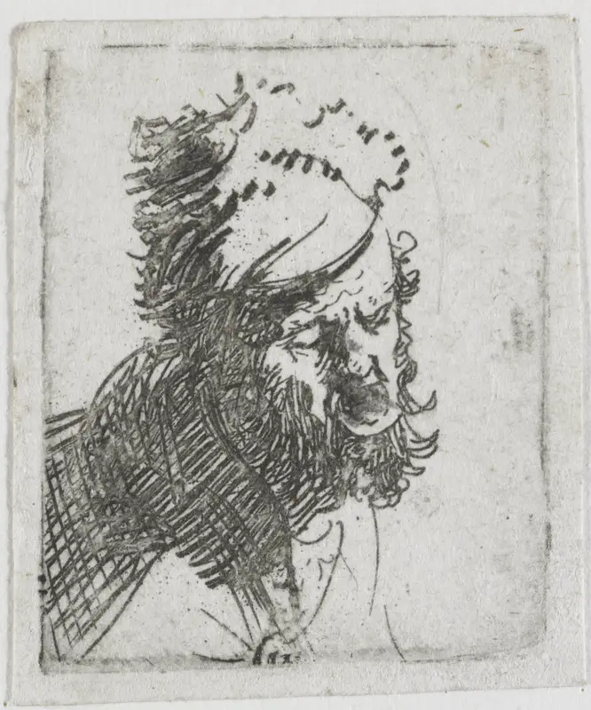 Kop van een man met bontmuts, schreeuwend Wall Art by Rembrandt van Rijn - High-Resolution Digital Print