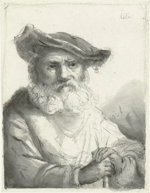 Kop van een oude, bebaarde man met een fluwelen baret Wall Art by Moses ter Borch - High-Resolution Digital Print