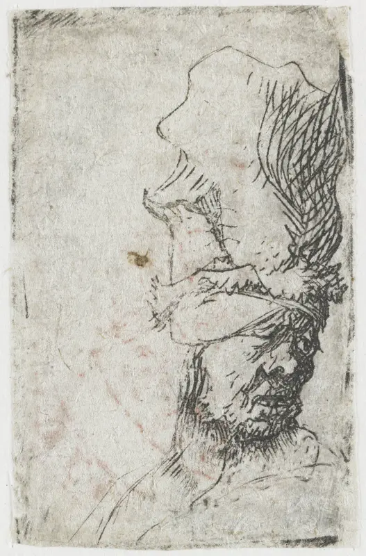 Kop van een oude man met een hoge muts Wall Art by Rembrandt van Rijn - High-Resolution Digital Print