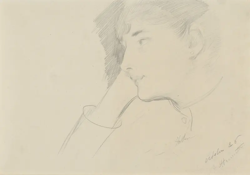 Kop van een peinzende dame met het hoofd op de hand gesteund Wall Art by Paul César Helleu - High-Resolution Digital Print