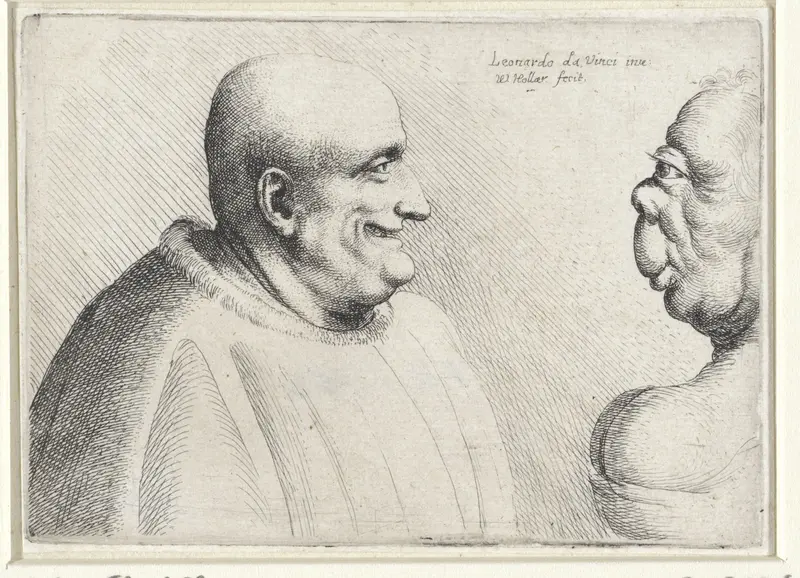 Koppen van een grote kale man en groteske vrouw Wall Art by Unknown - High-Resolution Digital Print