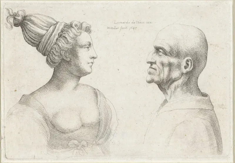 Koppen van een kale man en vrouw met tulband Wall Art by Unknown - High-Resolution Digital Print