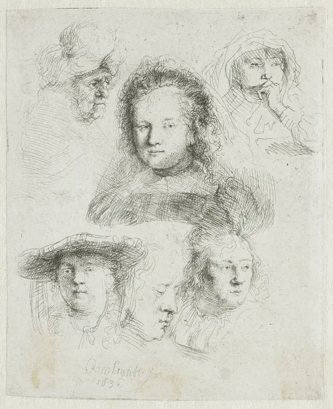 Kopstudies van Saskia en anderen Wall Art by Unknown - High-Resolution Digital Print