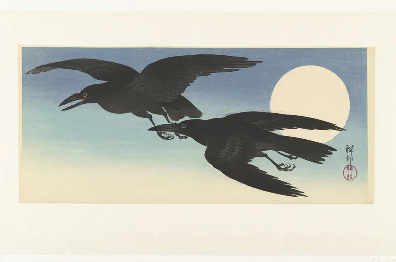 Kraaien bij volle maan Wall Art by Watanabe Shōzaburō - High-Resolution Digital Print