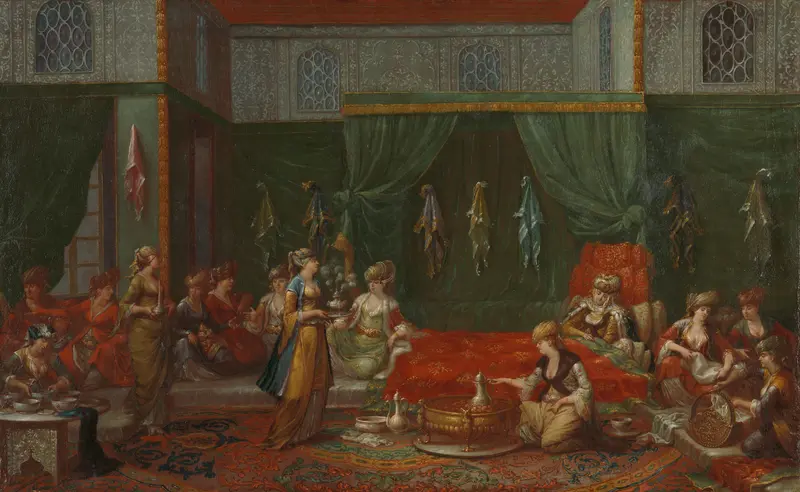 Kraamkamer van een voorname Turkse vrouw Wall Art by Jean Baptiste Vanmour - High-Resolution Digital Print