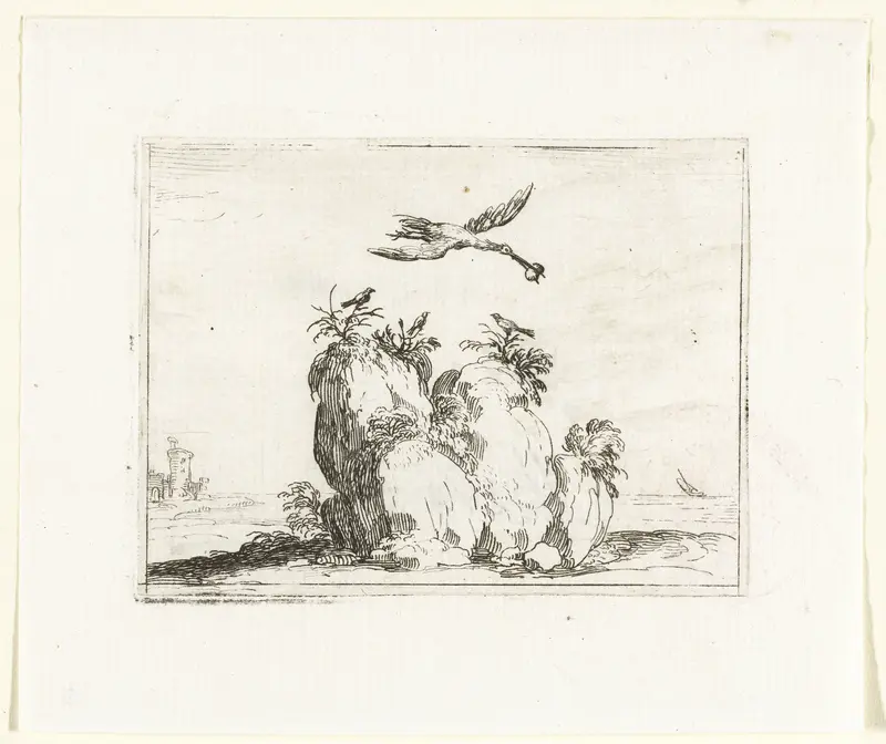Kraanvogel met een steen in de snavel Wall Art by Jacques Callot - High-Resolution Digital Print