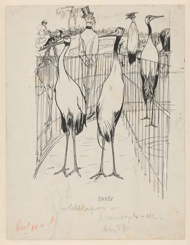 Kraanvogels in een omheind verblijf Wall Art by Willem Vaarzon Morel - High-Resolution Digital Print