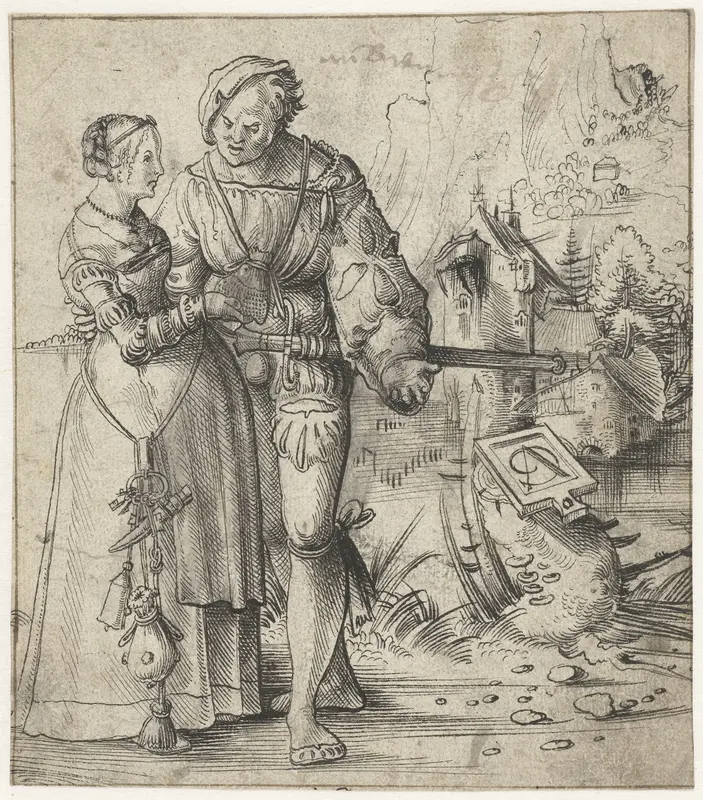Krijgsman en jonge vrouw in landschap Wall Art by Urs Graf - High-Resolution Digital Print