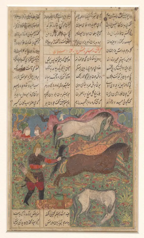 Krijgsman met drie paarden in een wei Wall Art by anonymous - High-Resolution Digital Print
