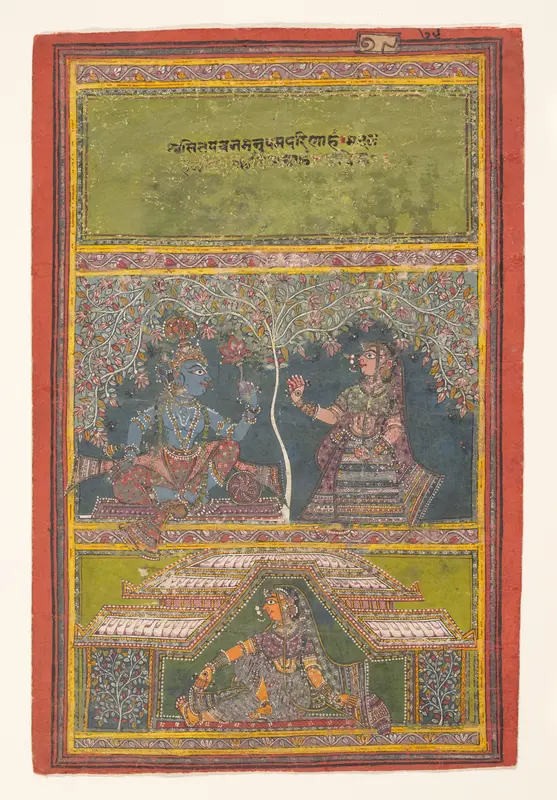 Krishna and Radha Conversing:  Page from a Dispersed Gita Govinda (Loves of Krishna) Wall Art by Unknown - High-Resolution Digital Print
