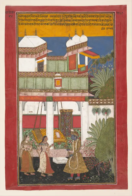 Krishna and Radha, Page from a Dispersed Rasikapriya (Verses Celebrating Aspects of Love) Wall Art by Unknown - High-Resolution Digital Print