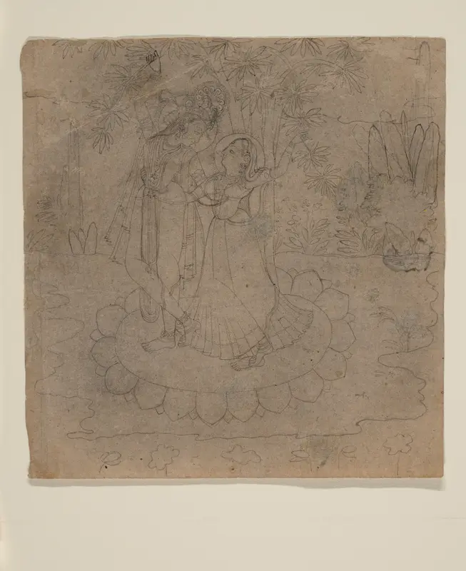 Krishna and Radha Standing on a Lotus Wall Art by Unknown - High-Resolution Digital Print