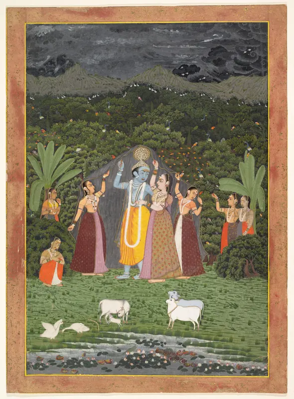Krishna and the Gopis Take Shelter from the Rain Wall Art by Unknown - High-Resolution Digital Print