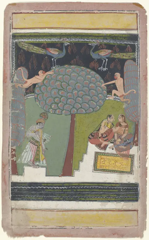 Krishna and Two Women in a Garden Wall Art by anonymous - High-Resolution Digital Print