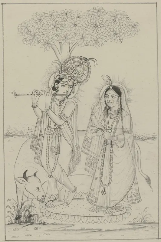 Krishna, die op een fluit speelt, en Radha Wall Art by anonymous - High-Resolution Digital Print
