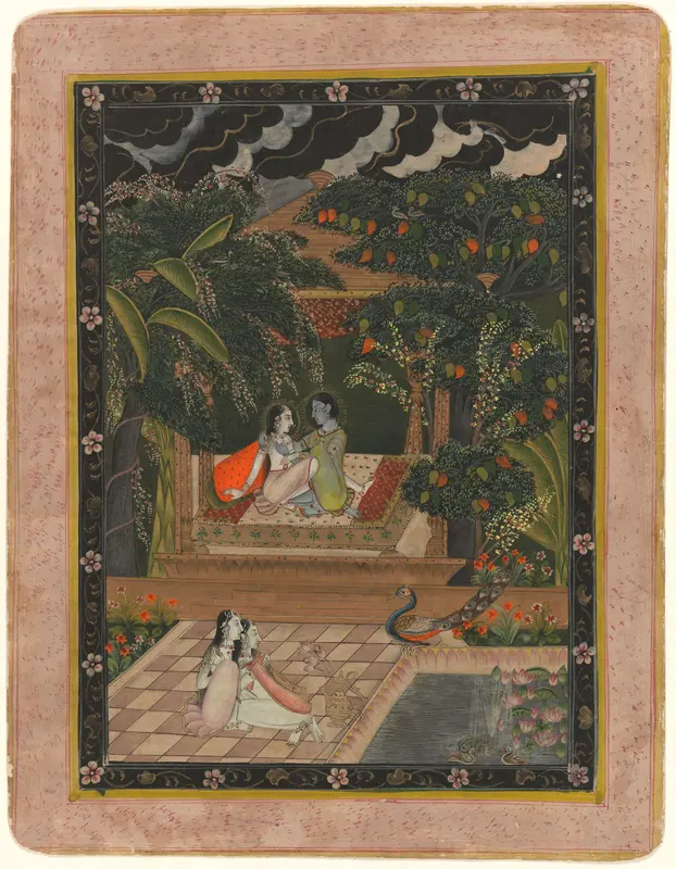Krishna en Radha op terras Wall Art by anonymous - High-Resolution Digital Print