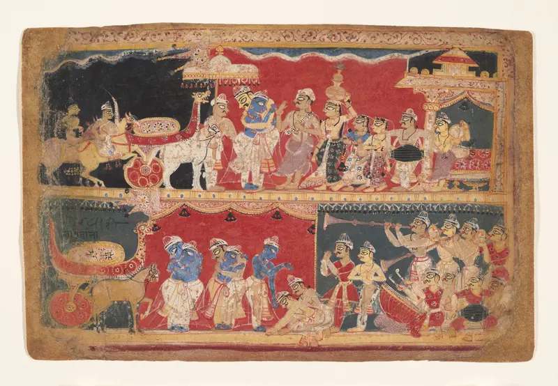 Krishna Is Welcomed into Mathura: Page from a Dispersed Bhagavata Purana Manuscript Wall Art by Unknown - High-Resolution Digital Print