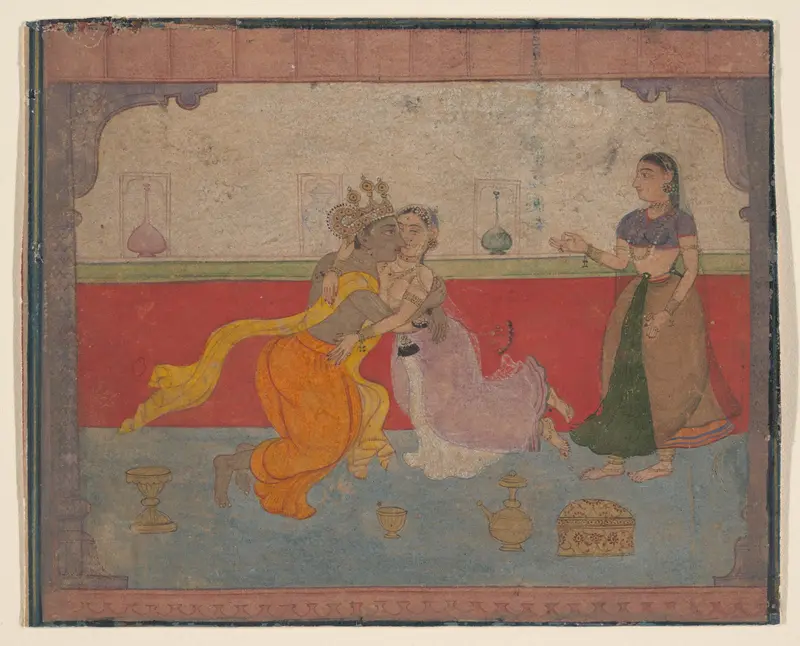 Krishna Kisses Radha: Page from the Boston Rasikapriya (Lover's Breviary) Wall Art by Unknown - High-Resolution Digital Print