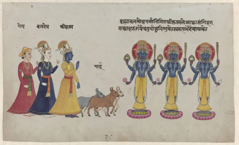 Krishna met Baladeva tegenover drie goden gopi's Wall Art by anonymous - High-Resolution Digital Print