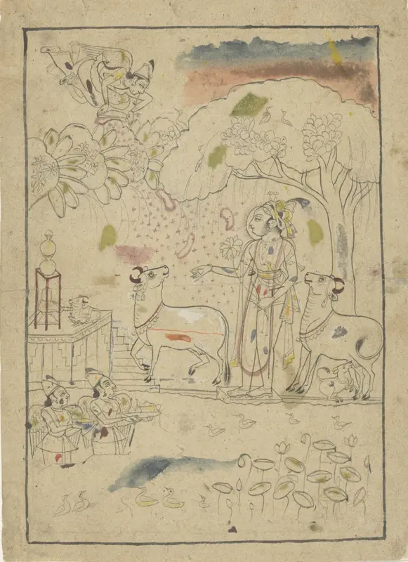 Krishna met koeien van linga-altaar Wall Art by anonymous - High-Resolution Digital Print