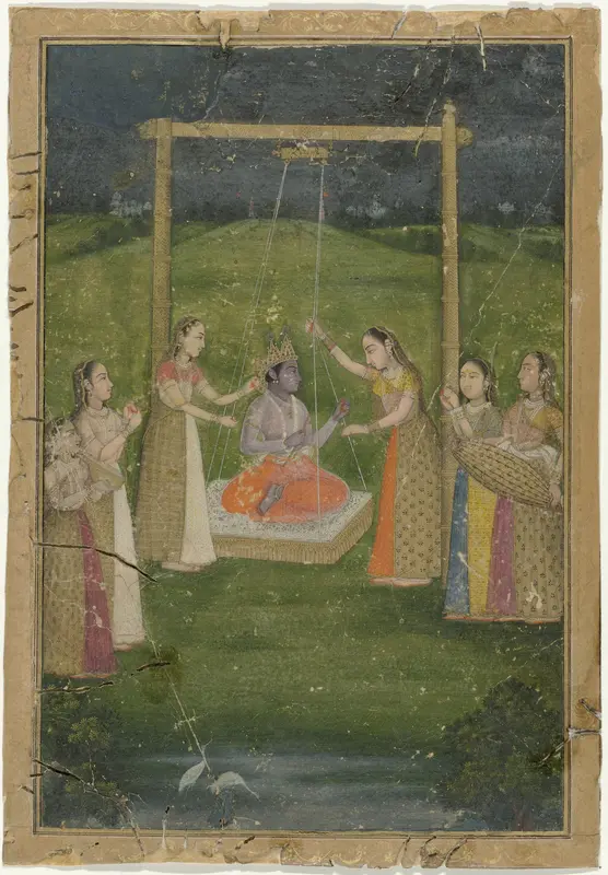 Krishna op een schommel Wall Art by anonymous - High-Resolution Digital Print