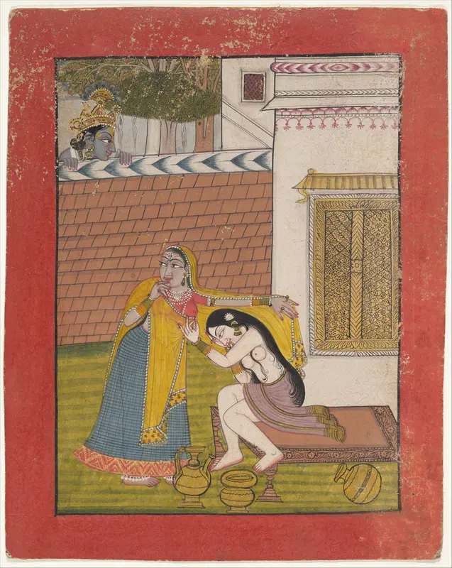Krishna Spying on Radha Wall Art by Unknown - High-Resolution Digital Print
