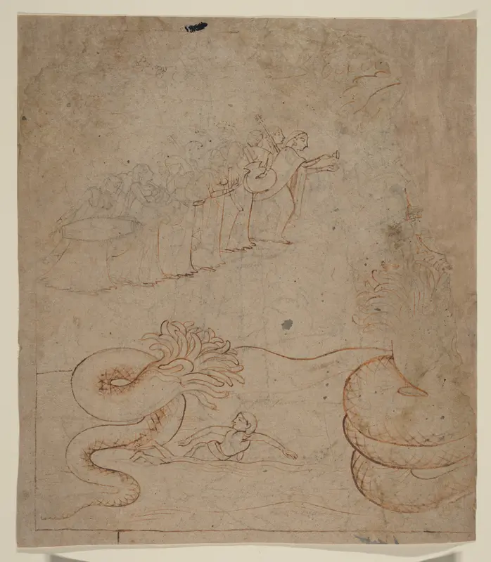 Krishna Subdues the Serpent Kaliya in the Yamuna River: Illustration from a Bhagavata Purana Series Wall Art by Nainsukh - High-Resolution Digital Print
