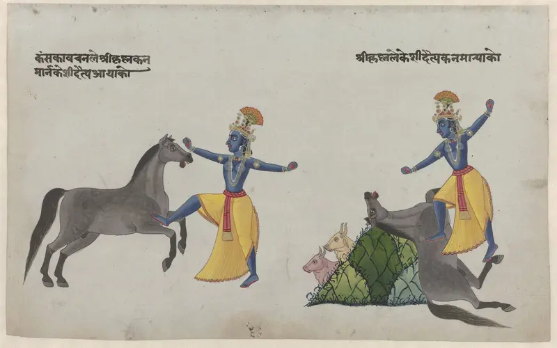 Krishna vecht met paard-demon Keshi Wall Art by anonymous - High-Resolution Digital Print