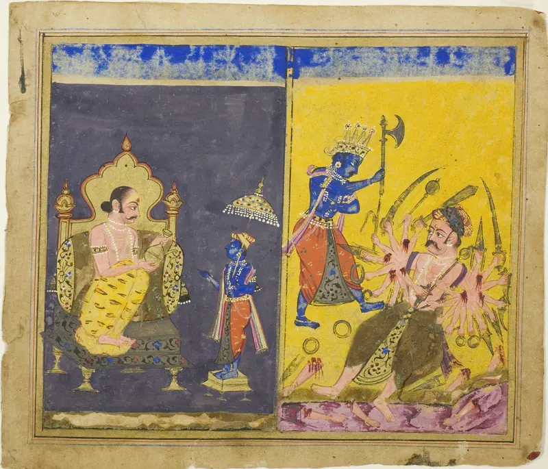 Krishna's Fifth and Sixth Avatars, page from a copy of the Gitagovinda of Jayaveda Wall Art by Unknown - High-Resolution Digital Print