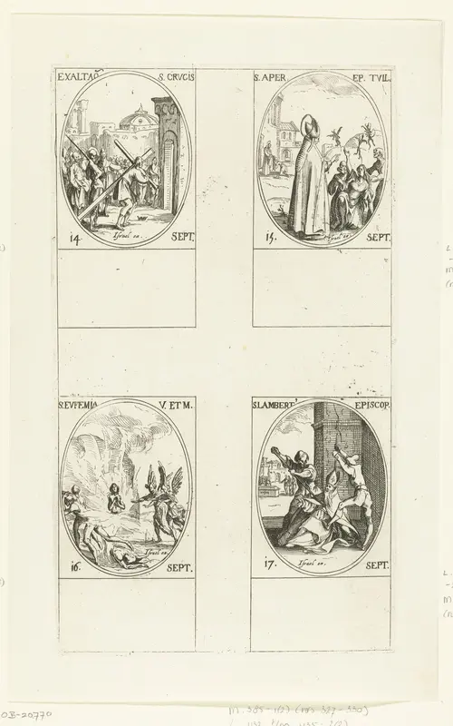 Kruisdraging (Kruisverheffing), Heilige Aprus van Toul, Heilige Euphemia van Chalcedon, Heilige Lambertus van Maastricht (14-17 september) Wall Art by Jacques Callot - High-Resolution Digital Print