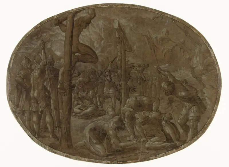 Kruisiging Wall Art by Meester van de Liechtensteinse Aanbidding - High-Resolution Digital Print
