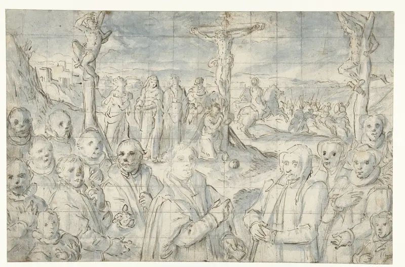 Kruisiging met een stichter en zijn familie Wall Art by Unknown - High-Resolution Digital Print