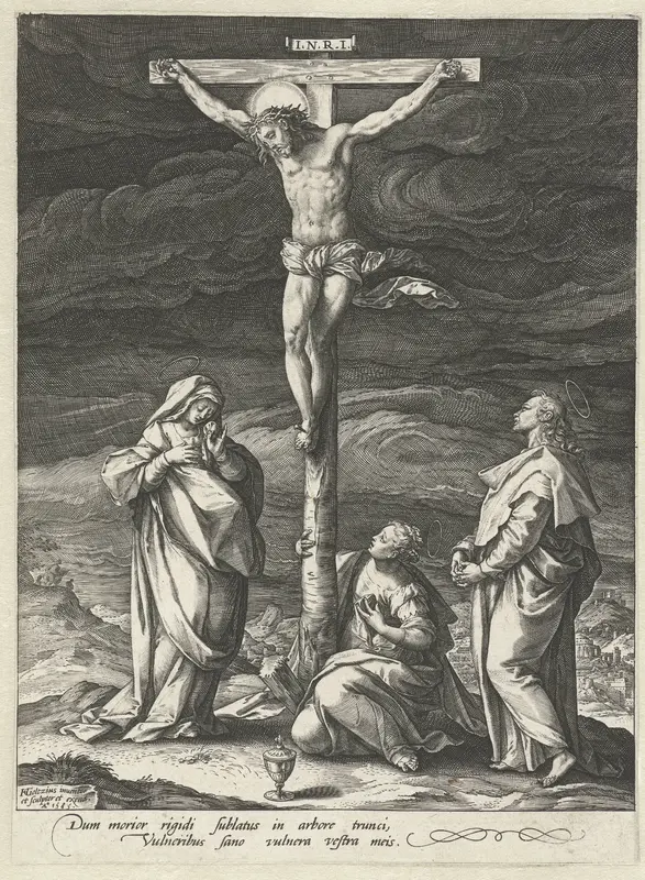 Kruisiging met Maria, Maria Magdalena en Johannes Wall Art by Unknown - High-Resolution Digital Print