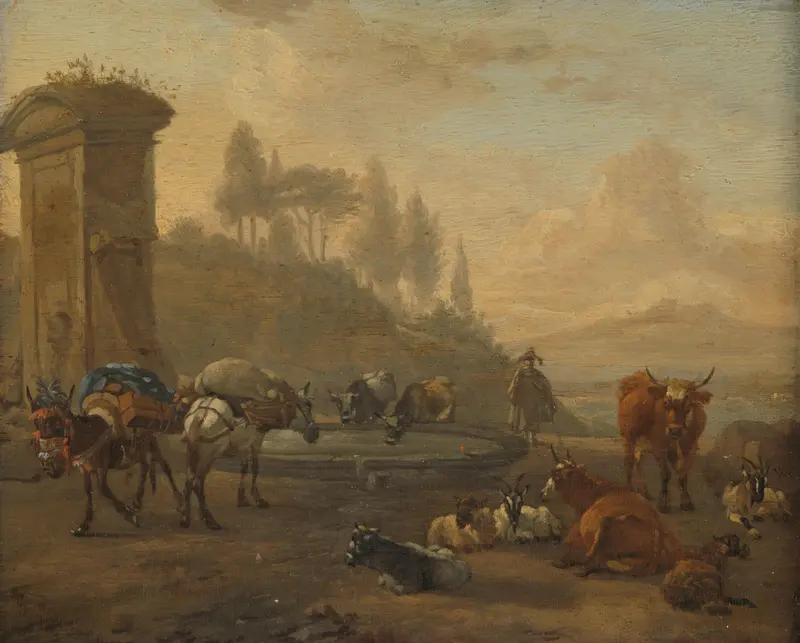 Kudde bij een fontein Wall Art by Willem Romeyn - High-Resolution Digital Print