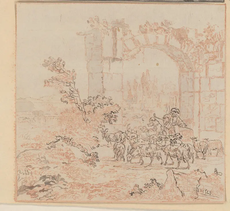 Kudde geiten bij een poort Wall Art by Cornelis Brouwer - High-Resolution Digital Print