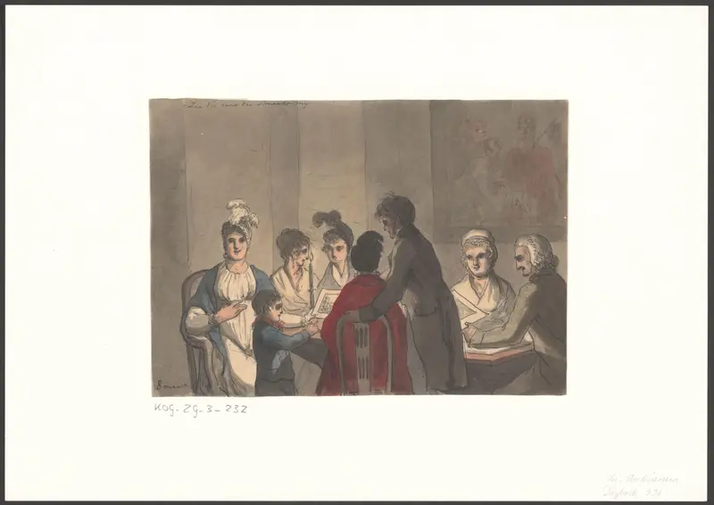 Kunstbeschouwing met drie vrouwelijke gasten bij de familie Andriessen thuis Wall Art by Christiaan Andriessen - High-Resolution Digital Print