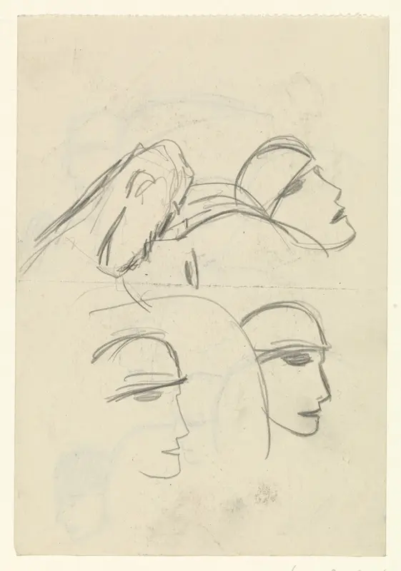 Kussend stel en drie vrouwenhoofden Wall Art by Leo Gestel - High-Resolution Digital Print