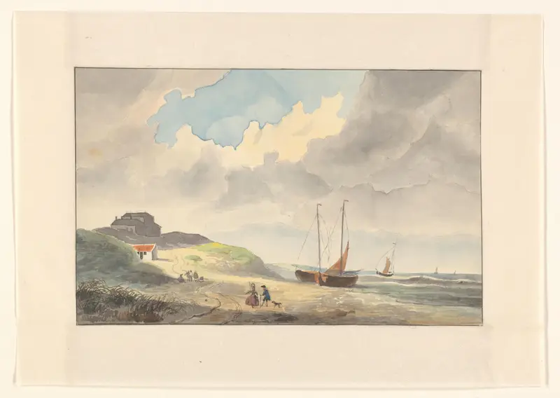 Kustgezicht met schepen op het strand Wall Art by Johannes van Reijn - High-Resolution Digital Print