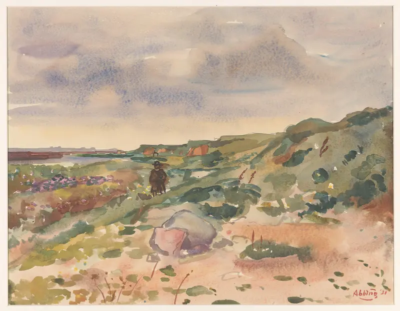 Kustlandschap in Frankrijk met een wandelaar Wall Art by Unknown - High-Resolution Digital Print
