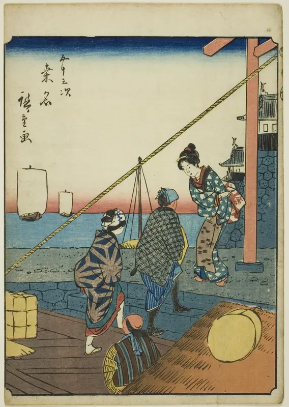 Kuwana, from the series "Fifty-three Stations [of the Tokaido] (Gojusan tsugi)," also known as the Figure Tokaido (Jinbutsu Tokaido)