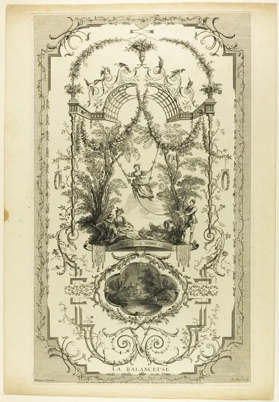 La Balanceuse, plate 98 from "L'Oeuvre d'Antoine Watteau" Wall Art by Jacques Philippe Le Bas - High-Resolution Digital Print
